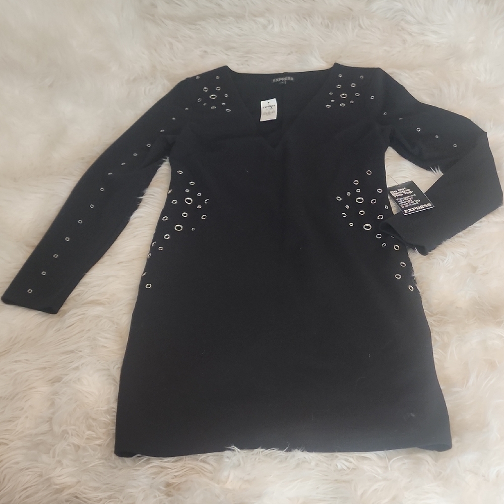 NWT..  Express Black Long Sleeve Dress with Silver Accents